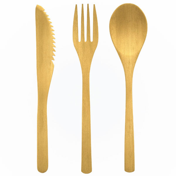 3-Piece Reusable Sturdy Bamboo Utensils (Fork, Spoon, Knife) with Cloth Carry Bag