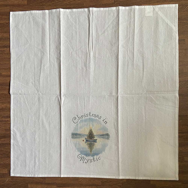 Christmas in Mystic Flour Sack Kitchen Towel, Floating Xmas Tree in Boat