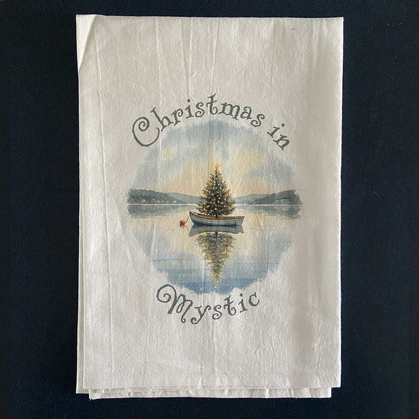 Christmas in Mystic Flour Sack Kitchen Towel, Floating Xmas Tree in Boat