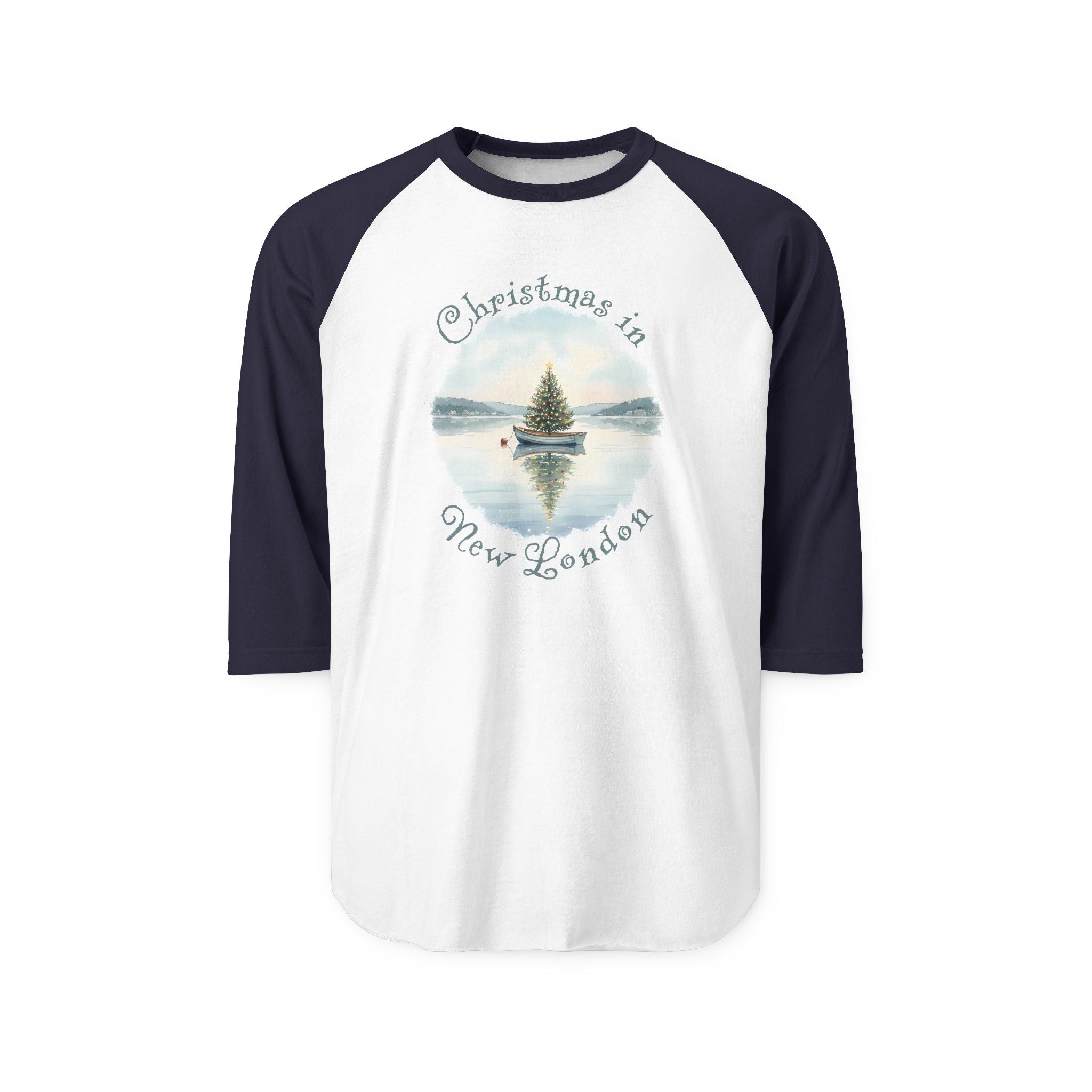 Christmas in New London, Dinghy Boat with Xmas Tree,  Unisex Raglan Shirt
