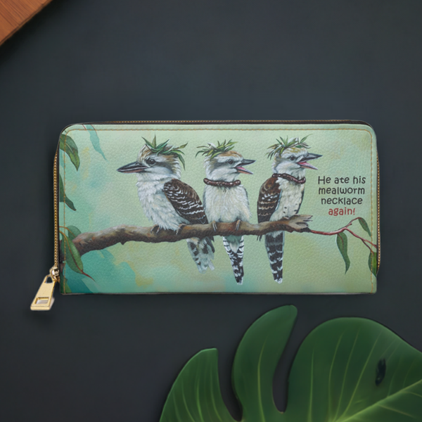 Bird Wallet,  Funny Kookaburra Zipper Wallet, Laughing Kookaburra, Australian Bird Purse, Gift for Bird Lovers