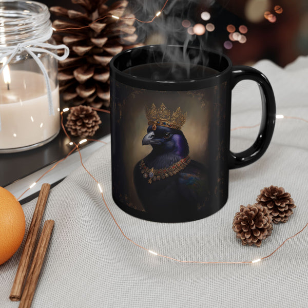 Royal Raven Mug – Elegant Black Coffee Cup for Bird Lovers, Gothic Decor, F-caw-F Crow Cups, Fall and Halloween