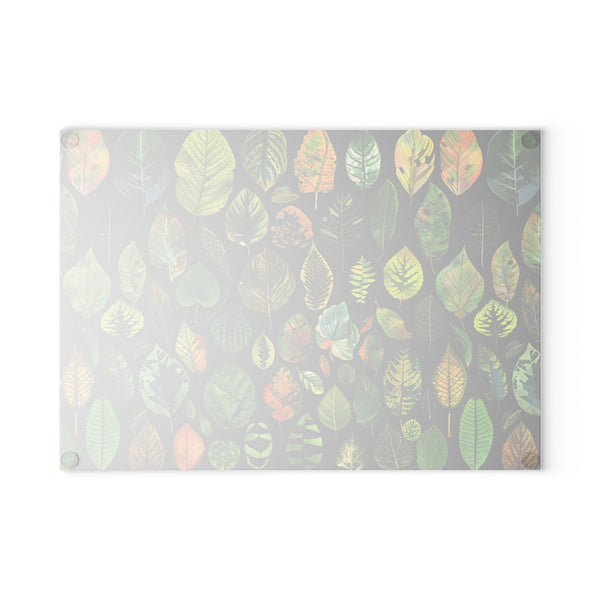Glass Cutting Board With Collage of Plant Leaves - 2 Sizes