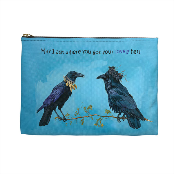 Raven Accessory Pouch, Birds with Hats, Funny Crow Makeup Bag for Bird Lovers, Cosmetic Case, Corvid Gift for Bird Lovers, Rehabilitators