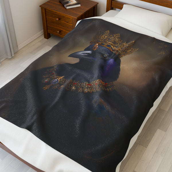 Raven Crown Blanket, Home Decor, Bedding, Gothic Throw, Velveteen Plush Blanket, Crow Lover Gift