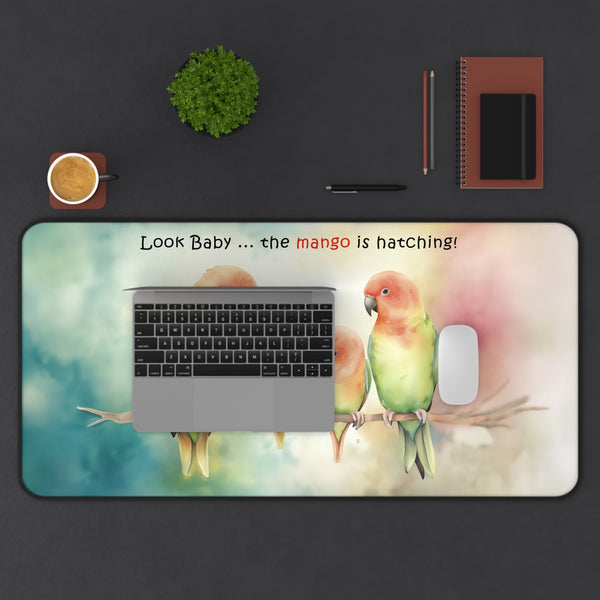 Lovebird Desk Mat, Funny Mango Hatching Laptop Computer Desk Protector - Fun Office Decor for Parrot Lovers, 3 sizes