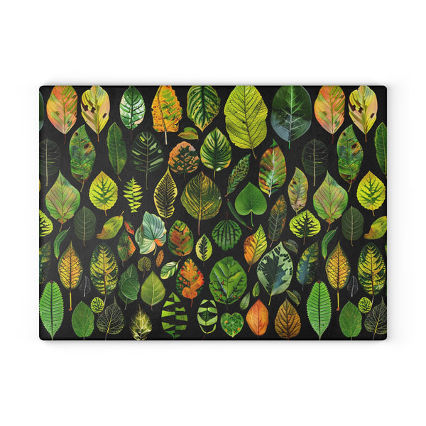 Glass Cutting Board With Collage of Plant Leaves - 2 Sizes