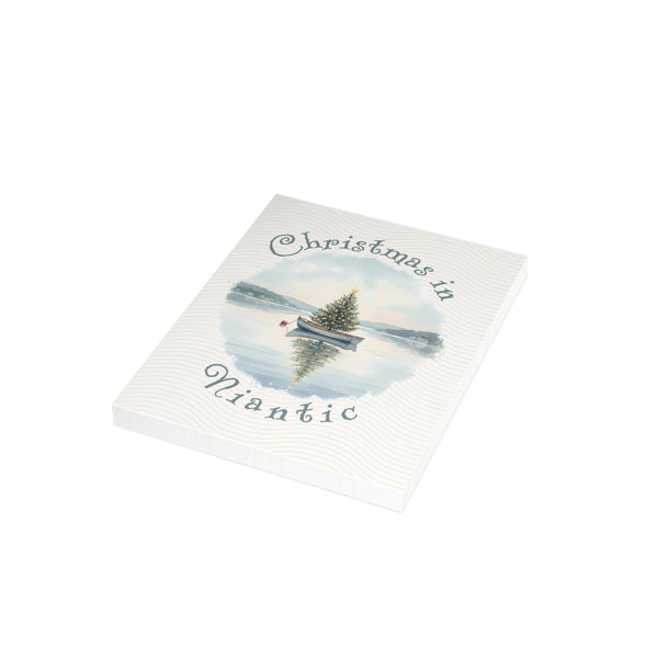 Christmas in Niantic Greeting Card – Dingy Boat with Xmas Tree Holiday Card (1/10/30/50 pcs) 4.25" x 5.5"