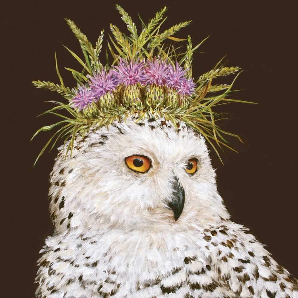 Snow Queen - Snowy Owl Wearing Foliage Headpiece Beverage Napkins with Artwork by Vicki Sawyer