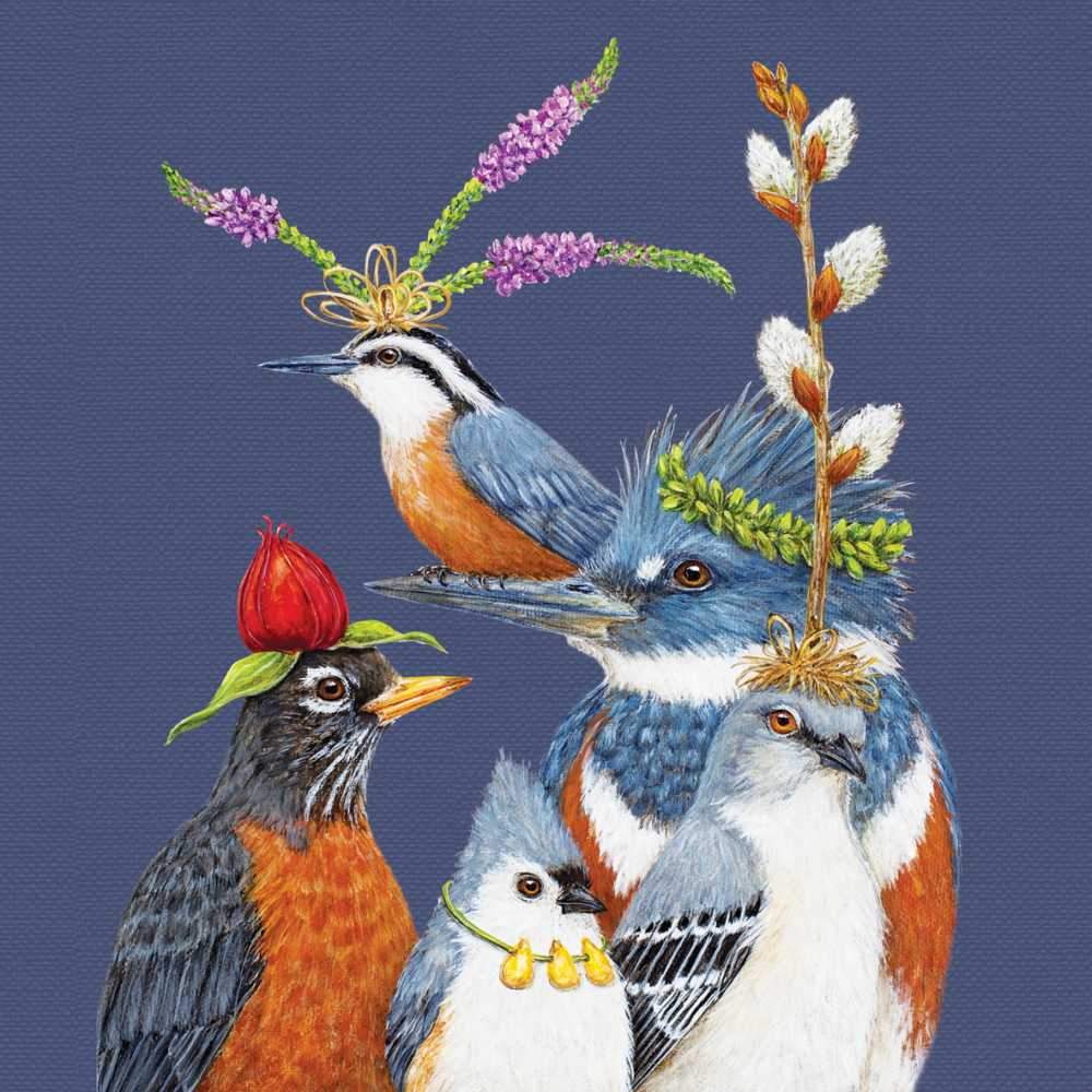 Party Friends - Birds Wearing Hats LUNCH or DINNER Napkins with Artwork by Vicki Sawyer