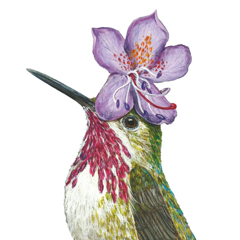 Pat - Hummingbird Wearing Flower Hat Beverage Napkins with Artwork by Vicki Sawyer