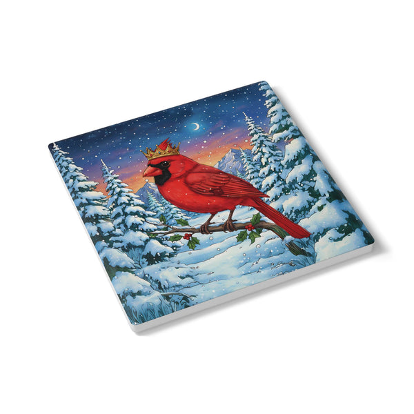 Cardinal with Crown Ceramic Coaster, Holiday Home Decor, Farmhouse Kitchen, Birds With Hats Lover Christmas Gift