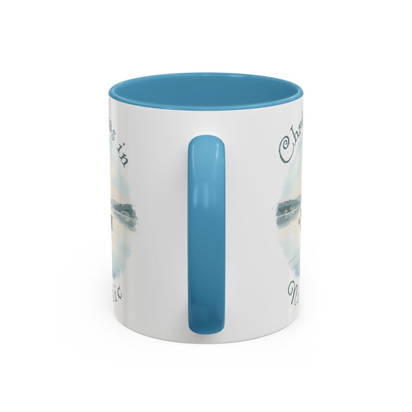 Christmas in Niantic, CT Accent Coffee Mug  - Dinghy Boat with Xmas Tree in Harbor, Local's Gift