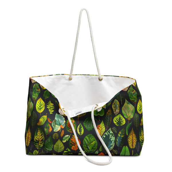 Nature-Inspired Weekender Bag for Getaways, Leaf Print Travel Tote, Perfect for Beach Trips, Picnics, and Weekend Adventurers