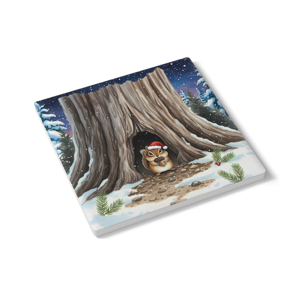 Christmas Chipmunk Ceramic Coaster, 4-inch Square, Qty 1