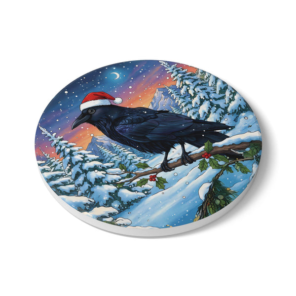 Ceramic Coaster, Raven Crow Holiday Home Decor, Farmhouse Kitchen Christmas Gift