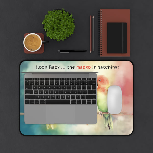 Lovebird Desk Mat, Funny Mango Hatching Laptop Computer Desk Protector - Fun Office Decor for Parrot Lovers, 3 sizes