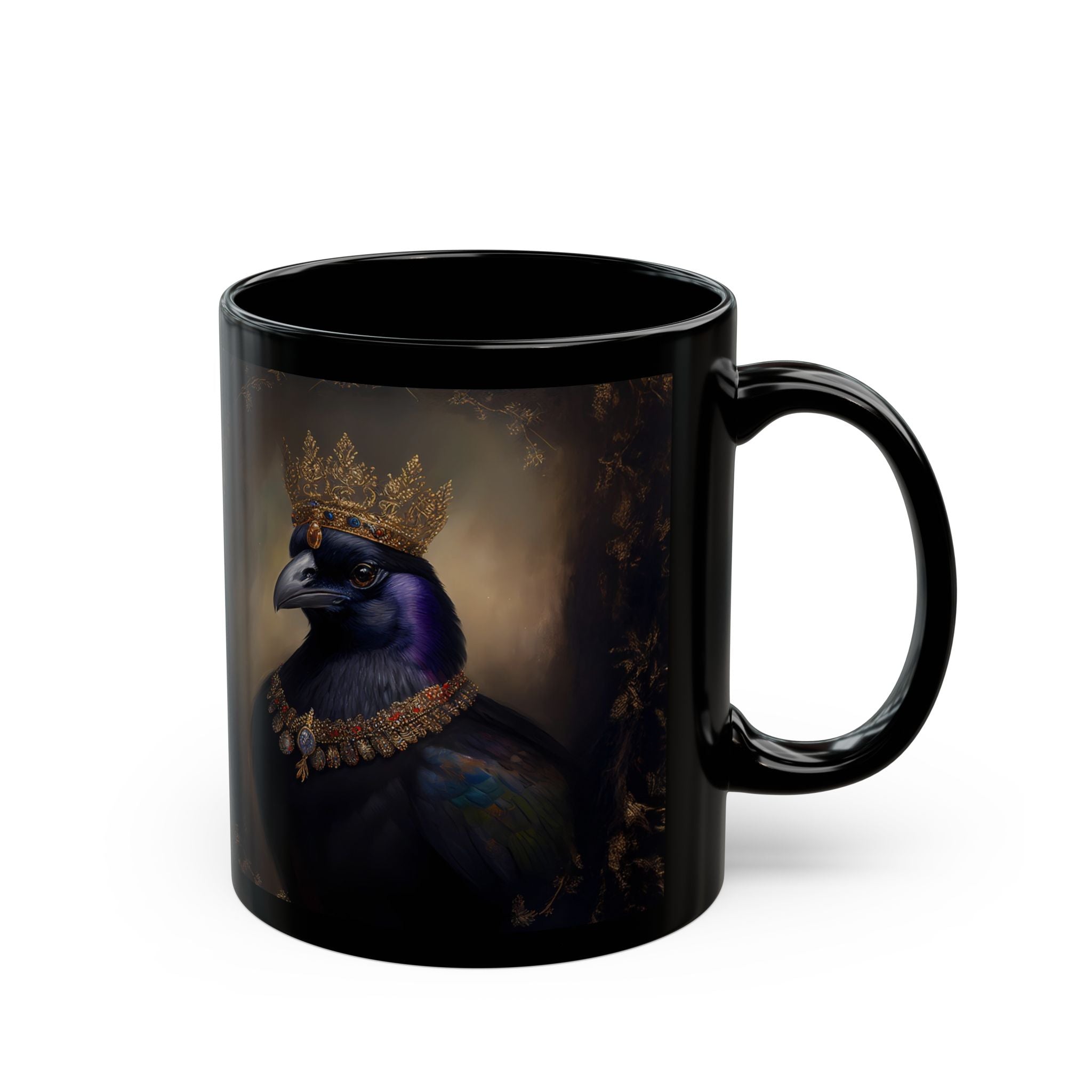 Royal Raven Mug – Elegant Black Coffee Cup for Bird Lovers, Gothic Decor, F-caw-F Crow Cups, Fall and Halloween