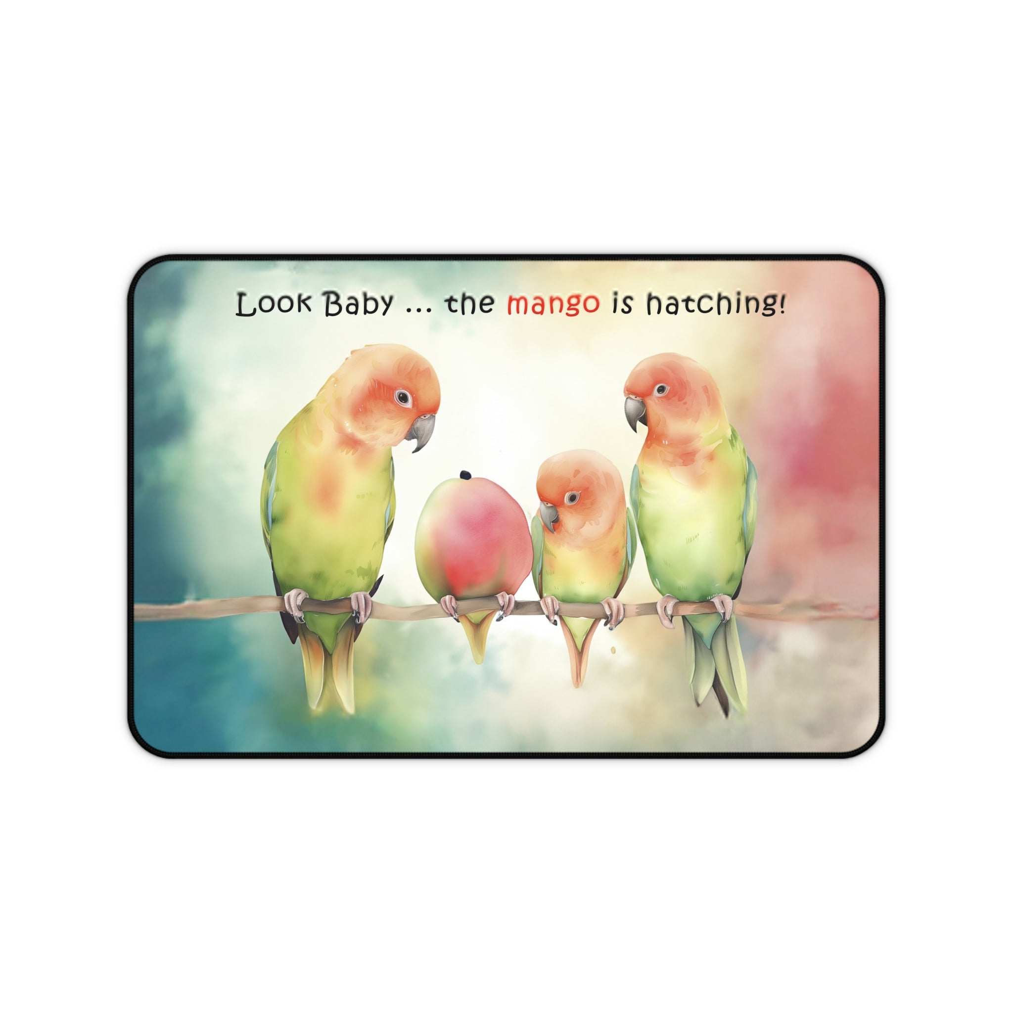 Lovebird Desk Mat, Funny Mango Hatching Laptop Computer Desk Protector - Fun Office Decor for Parrot Lovers, 3 sizes