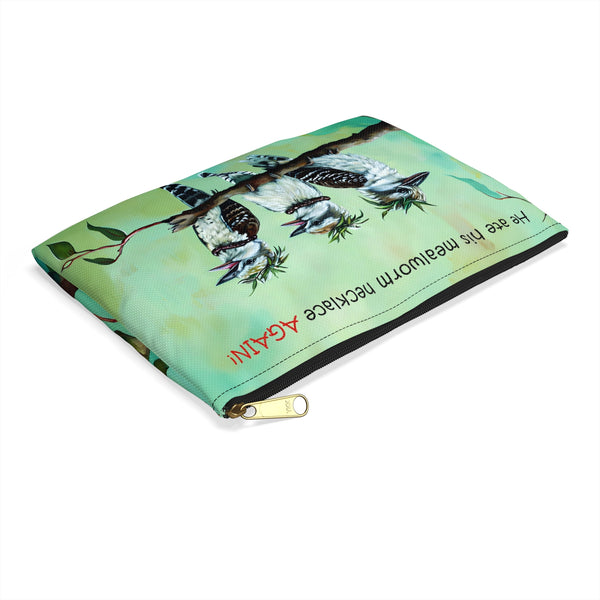 Funny Kookaburra Bird Accessory Pouch, Birds with Hats Zipper Cosmetic Bag, Gift for Australian Bird Lovers, Kookaburra Printed Makeup Bag