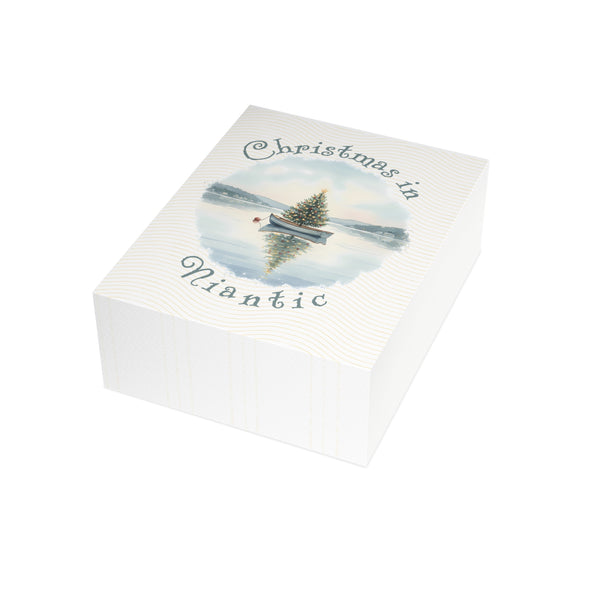 Christmas in Niantic Greeting Card – Dingy Boat with Xmas Tree Holiday Card (1/10/30/50 pcs) 4.25" x 5.5"