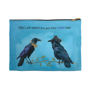 Raven Accessory Pouch, Birds with Hats, Funny Crow Makeup Bag for Bird Lovers, Cosmetic Case, Corvid Gift for Bird Lovers, Rehabilitators