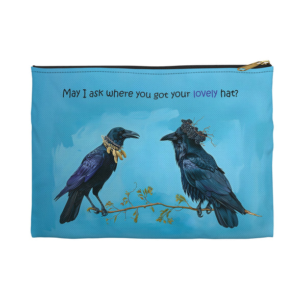Raven Accessory Pouch, Birds with Hats, Funny Crow Makeup Bag for Bird Lovers, Cosmetic Case, Corvid Gift for Bird Lovers, Rehabilitators