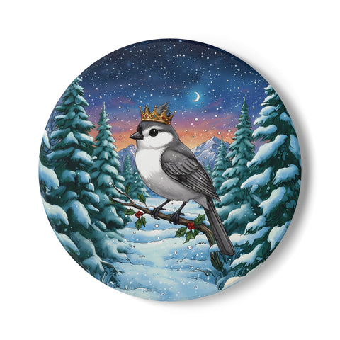 Titmouse with Crown Ceramic Coaster, Holiday Home Decor, Birds with Hats, Farmhouse Kitchen Christmas Gift