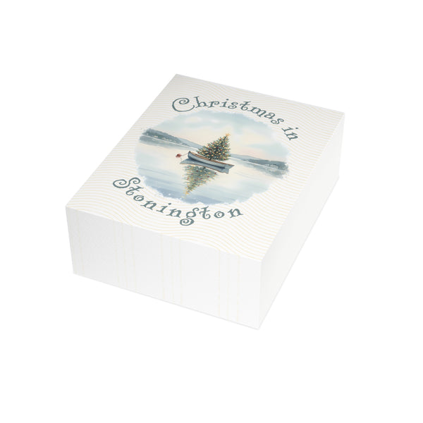 Christmas in Stonington Greeting Card – Dingy Boat with Xmas Tree Holiday Card (1/10/30/50 pcs) 4.25" x 5.5"