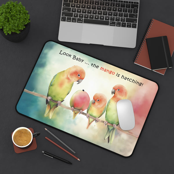 Lovebird Desk Mat, Funny Mango Hatching Laptop Computer Desk Protector - Fun Office Decor for Parrot Lovers, 3 sizes