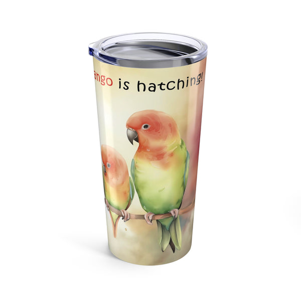 Lovebird Tumbler, Colorful Parrot Parents and Baby Watching Mango Hatching on a Branch Travel Mug 20oz - Perfect for Bird Lovers