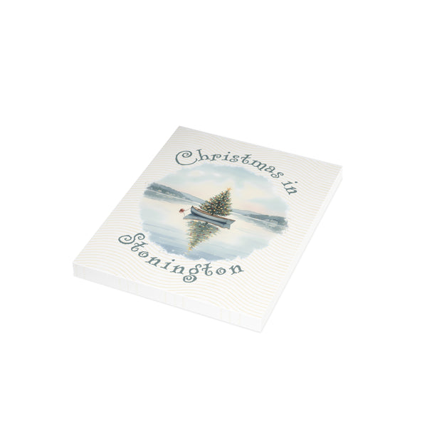 Christmas in Stonington Greeting Card – Dingy Boat with Xmas Tree Holiday Card (1/10/30/50 pcs) 4.25" x 5.5"