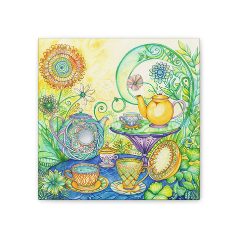 Colorful Raven and Crow Garden Tea Party Zentangle Canvas Wall Art