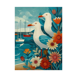 Coastal Seagull Art Print Poster, Nautical Room Decor, Beach House Wall Art, Gift for Bird Lovers, Vintage Inspired Illustration, 3 sizes