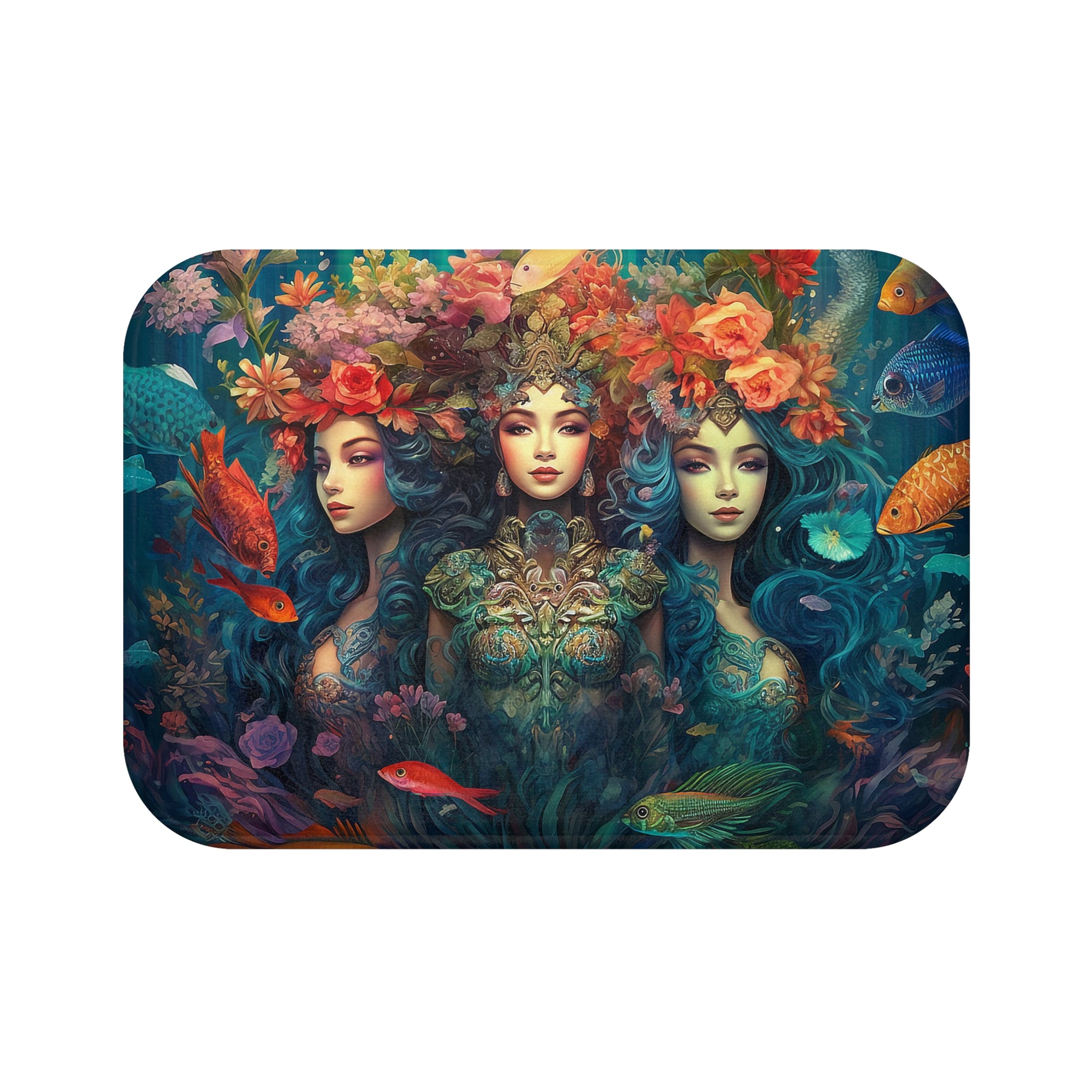 Trio of Water Goddesses Mermaid Bath Mat