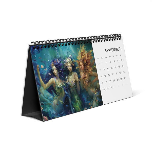 2025 Goddess Desktop Calendar with Spiral Binding, Dreamy Water Goddesses, Mermaidcore, Fairycore, Beautiful Underwater Fantasy Gift for Her