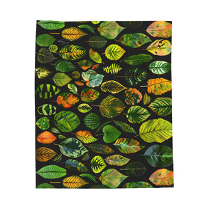 Botanical Velveteen Plush Blanket - Soft and Lightweight Leaf Collage Throw Blanket