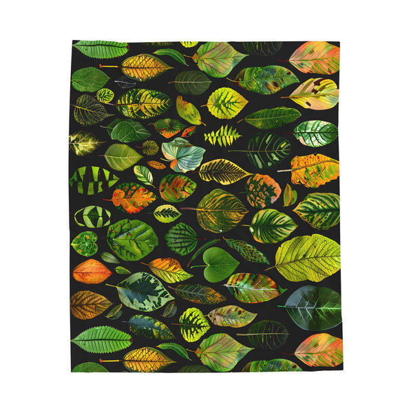 Botanical Velveteen Plush Blanket - Soft and Lightweight Leaf Collage Throw Blanket