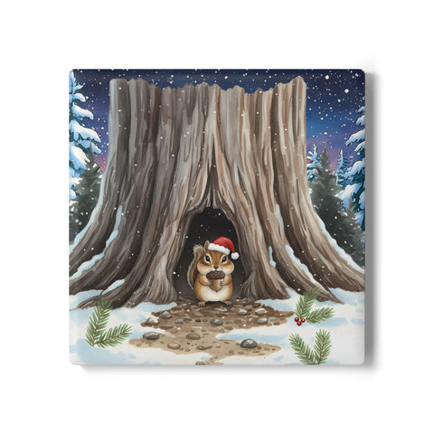 Christmas Chipmunk Ceramic Coaster, 4-inch Square, Qty 1