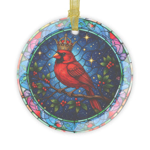Christmas Cardinal Glass Ornament, Stained Glass Look, Christmas Tree Decoration, Red Cardinal with Gold Crown