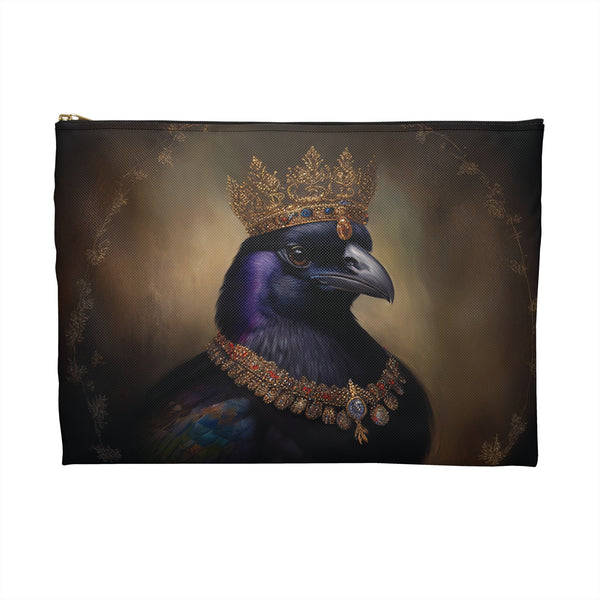 Royal Raven Elegant Accessory Zippered Pouch for Bird Lovers, King Crow, Gothic Decor, F-caw-F Crow, Fall and Halloween Bag
