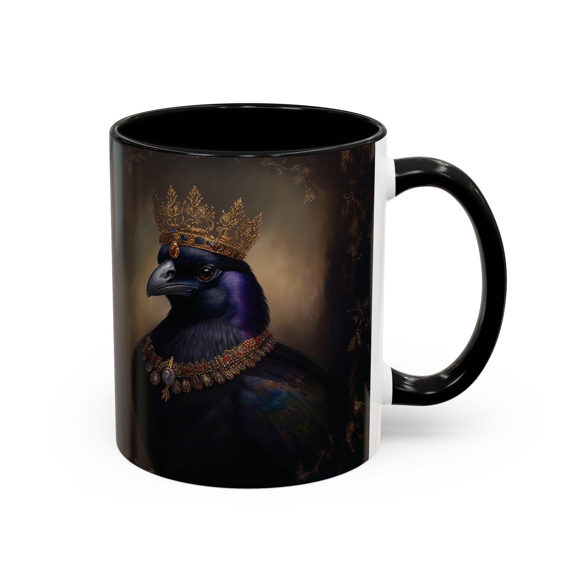 Royal Raven Mug – Elegant Black Coffee Cup for Bird Lovers, Gothic Decor, F-caw-F Crow Fall Cups, Halloween