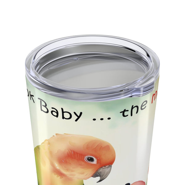 Lovebird Tumbler, Colorful Parrot Parents and Baby Watching Mango Hatching on a Branch Travel Mug 20oz - Perfect for Bird Lovers