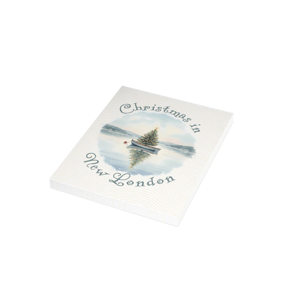 Christmas in New London Greeting Card – Dingy Boat with Xmas Tree Holiday Card (1/10/30/50 pcs) 4.25" x 5.5"