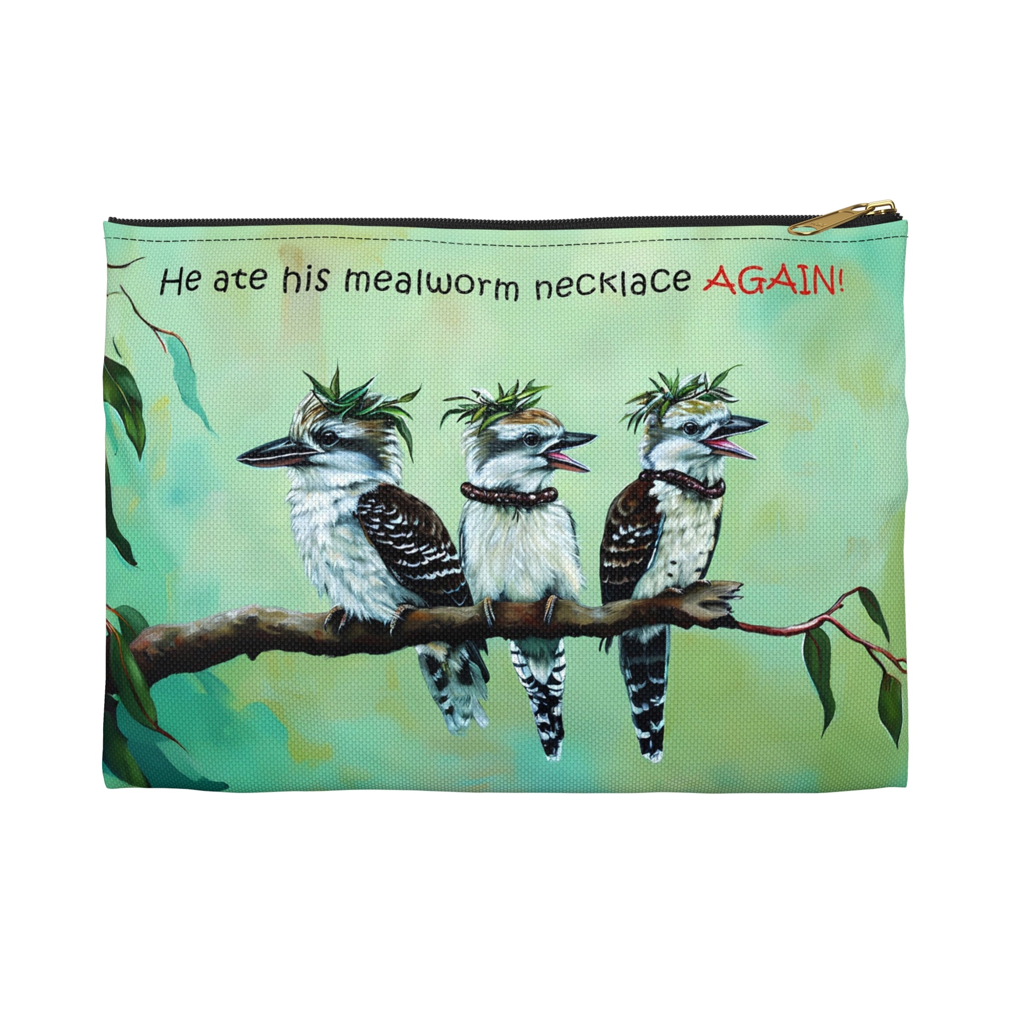 Funny Kookaburra Bird Accessory Pouch, Birds with Hats Zipper Cosmetic Bag, Gift for Australian Bird Lovers, Kookaburra Printed Makeup Bag