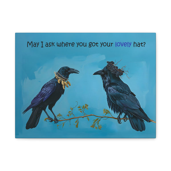 Crow and Raven Peanut Necklace and Blackberry Hat, Funny Bird Wall Art (2 sizes)