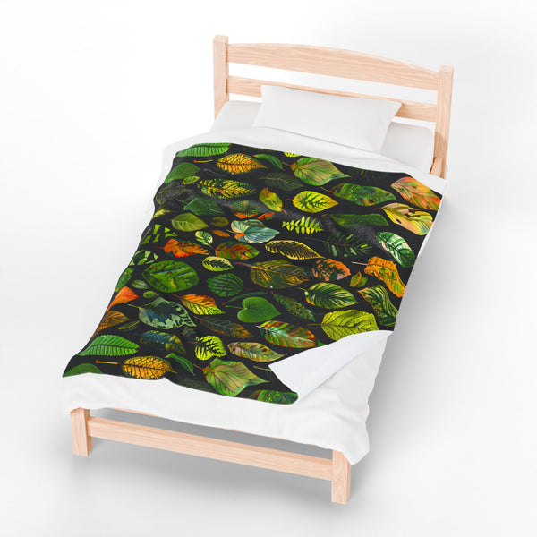 Botanical Velveteen Plush Blanket - Soft and Lightweight Leaf Collage Throw Blanket