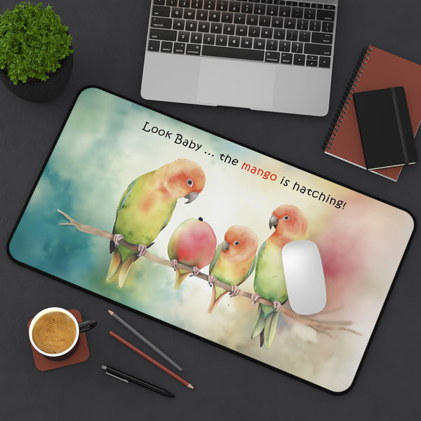 Lovebird Desk Mat, Funny Mango Hatching Laptop Computer Desk Protector - Fun Office Decor for Parrot Lovers, 3 sizes