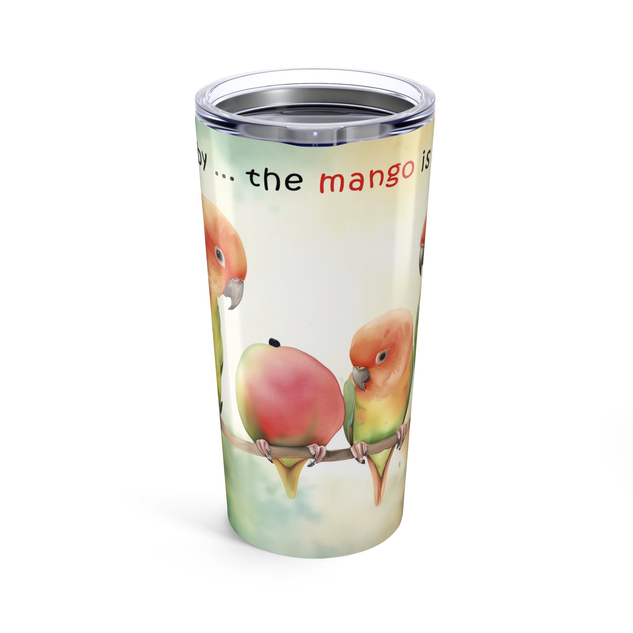 Lovebird Tumbler, Colorful Parrot Parents and Baby Watching Mango Hatching on a Branch Travel Mug 20oz - Perfect for Bird Lovers