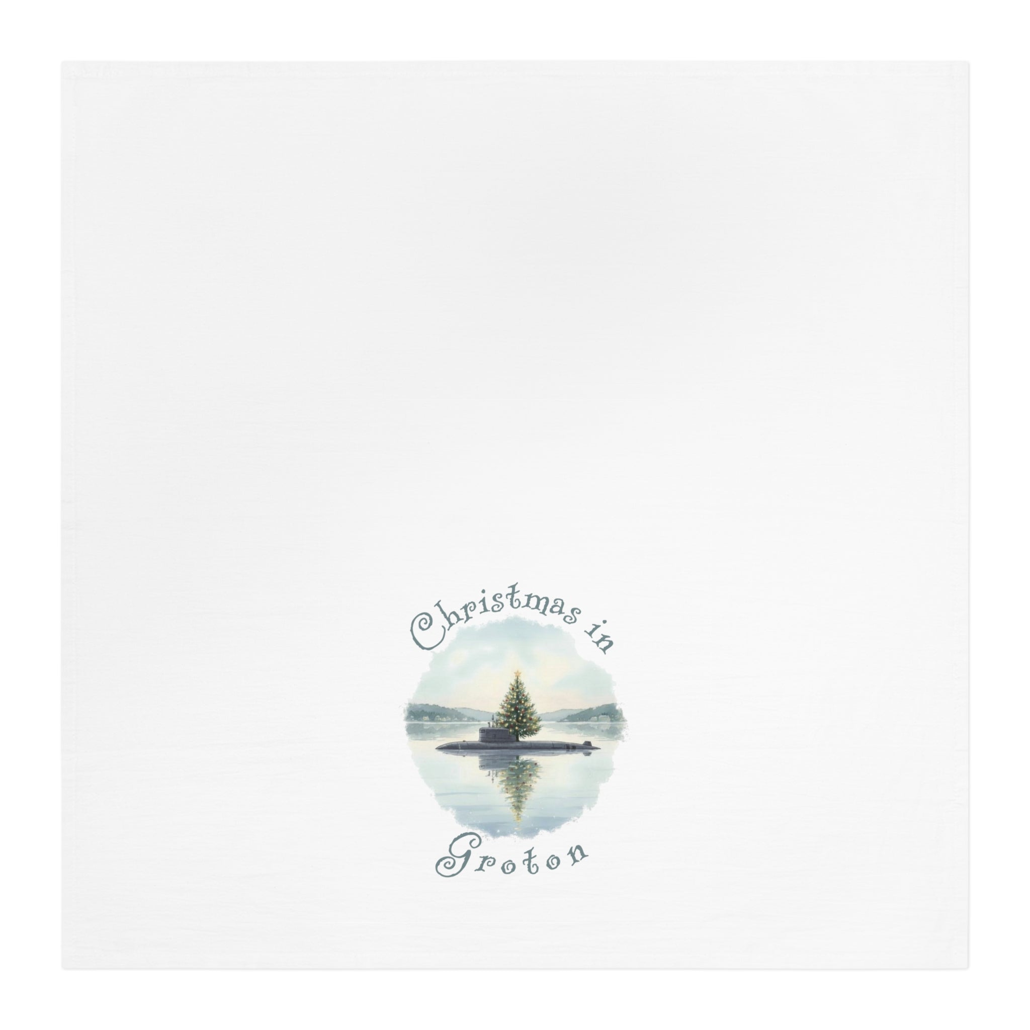 Christmas in Groton, CT Flour Sack Tea Towel  - Submarine with Xmas Tree in Harbor, Local's Gift